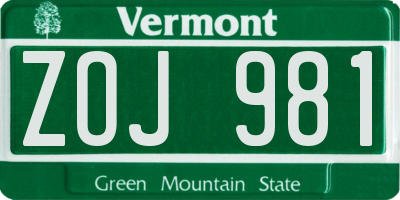 VT license plate ZOJ981