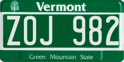 VT license plate ZOJ982