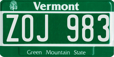 VT license plate ZOJ983