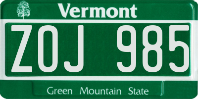 VT license plate ZOJ985
