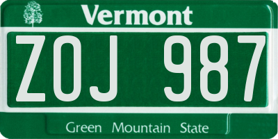 VT license plate ZOJ987