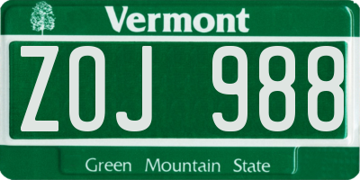 VT license plate ZOJ988