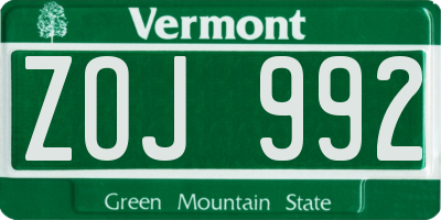 VT license plate ZOJ992