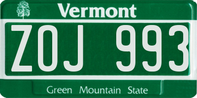 VT license plate ZOJ993