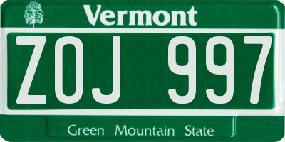 VT license plate ZOJ997