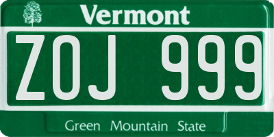 VT license plate ZOJ999