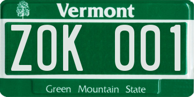 VT license plate ZOK001