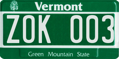 VT license plate ZOK003