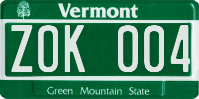 VT license plate ZOK004