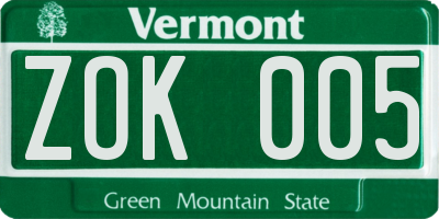 VT license plate ZOK005