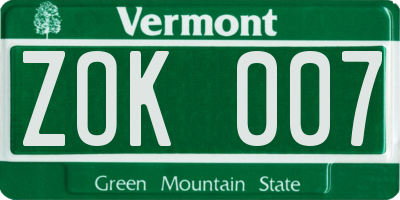 VT license plate ZOK007