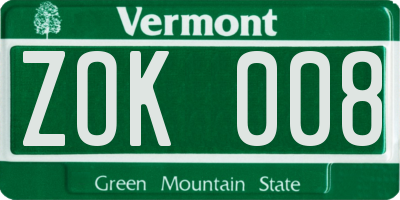 VT license plate ZOK008