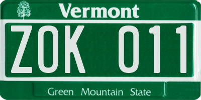 VT license plate ZOK011