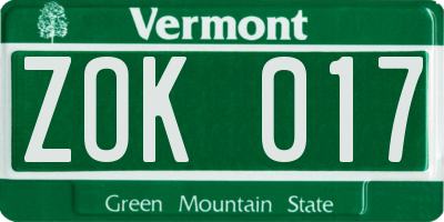 VT license plate ZOK017
