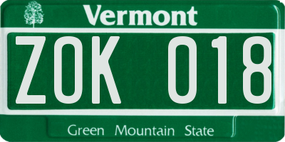 VT license plate ZOK018