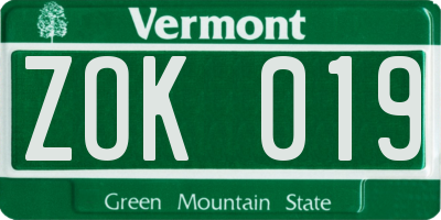VT license plate ZOK019