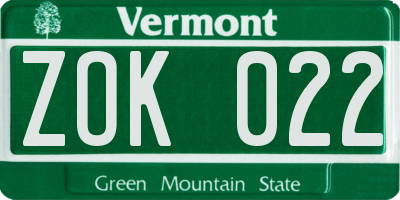 VT license plate ZOK022