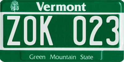 VT license plate ZOK023