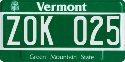 VT license plate ZOK025