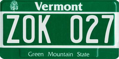 VT license plate ZOK027