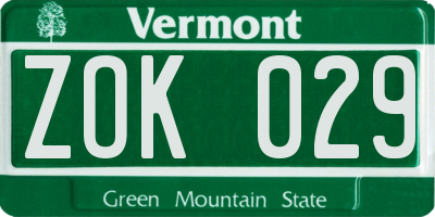 VT license plate ZOK029