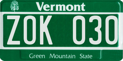 VT license plate ZOK030