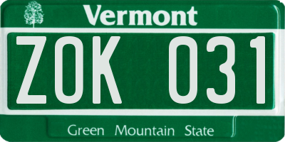 VT license plate ZOK031