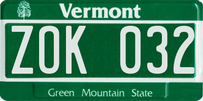 VT license plate ZOK032