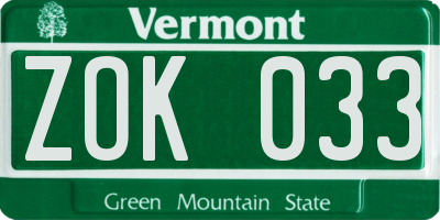 VT license plate ZOK033
