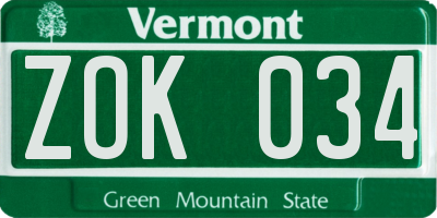 VT license plate ZOK034