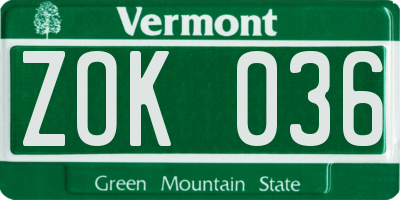 VT license plate ZOK036