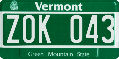 VT license plate ZOK043