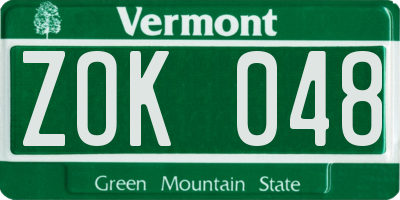 VT license plate ZOK048