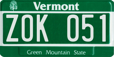 VT license plate ZOK051