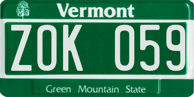 VT license plate ZOK059