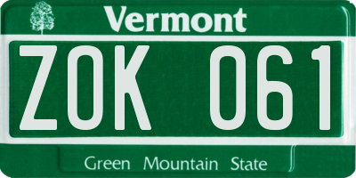 VT license plate ZOK061