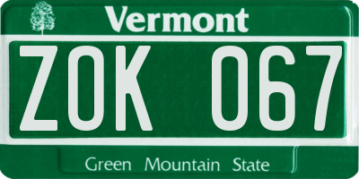 VT license plate ZOK067