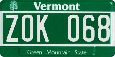 VT license plate ZOK068