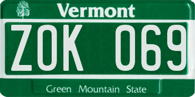 VT license plate ZOK069