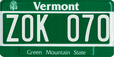 VT license plate ZOK070