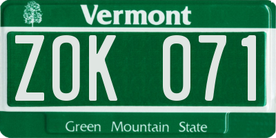 VT license plate ZOK071