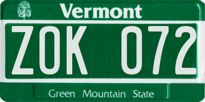 VT license plate ZOK072
