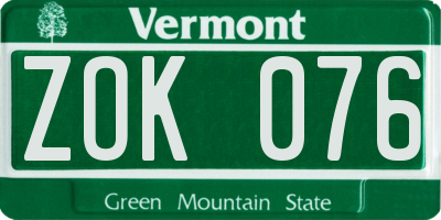 VT license plate ZOK076