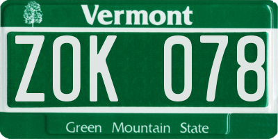 VT license plate ZOK078