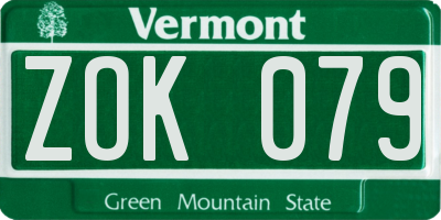 VT license plate ZOK079