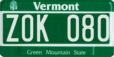 VT license plate ZOK080