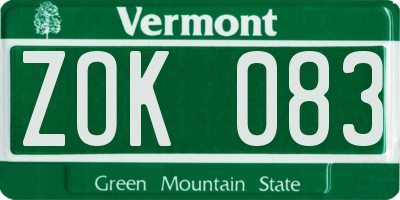 VT license plate ZOK083
