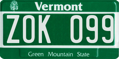 VT license plate ZOK099