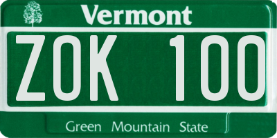 VT license plate ZOK100