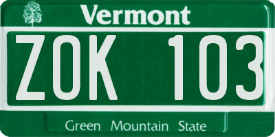 VT license plate ZOK103